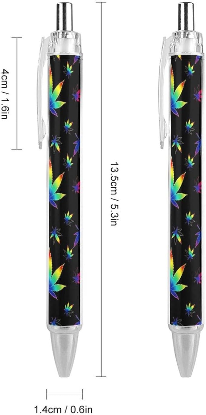 Fashion Smooth Writing Pens with Refillable Black Ink, Retractable Ball Point Pen Trippy WeedLeaf Leaf Black Ballpoint Pens for Writing Drawing, 2 Pcs