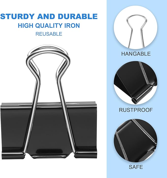 Binder Clips Assorted Sizes Including Extra Large Medium Small Mini and Micro, Office Supplies File Clamps Paper Clips, 6 Sizes in 6 Boxes, 208 PCS Metal Black Clamps for School