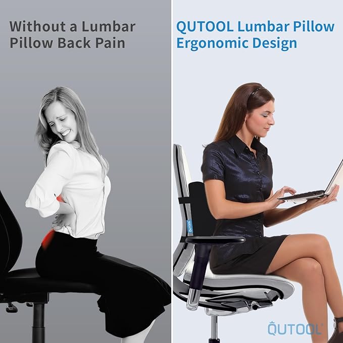 Lumbar Support Pillow for Office Chair, Memory Foam Office Chair Back Support,Lower Back Pillow for Car Seat, Back Pain Relief, Back Pillow for Chair with Adjustable Strap and Mesh Washable Cover