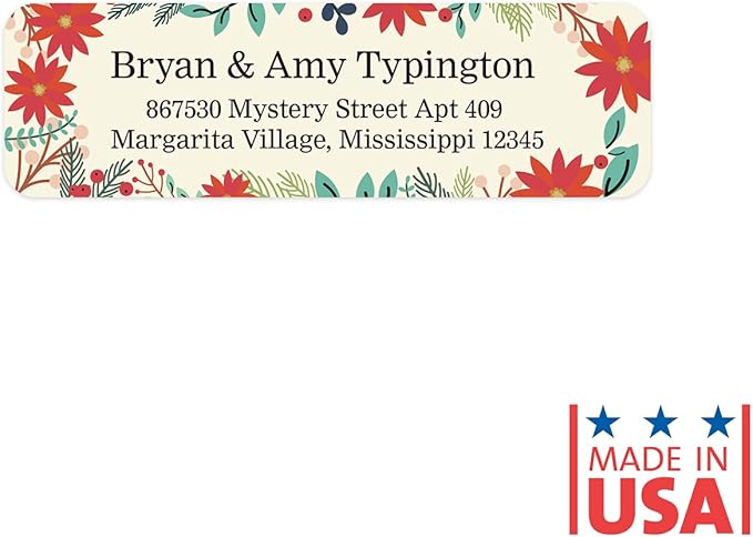 Ivory Holiday Floral Rolled Address Labels/Roll of 250 Personalized Return Address Labels/Designer Return Address Stickers in Elegant Plastic Dispenser