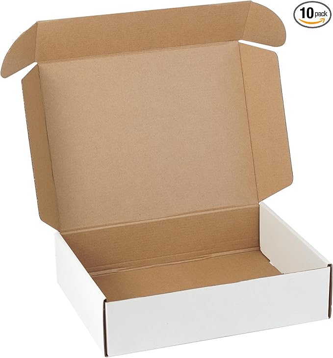 10 Pack 12"x9"x3" inch Small Shipping Boxes White Corrugated Cardboard Box for Small Business, Mailer, Shipping, and Packing