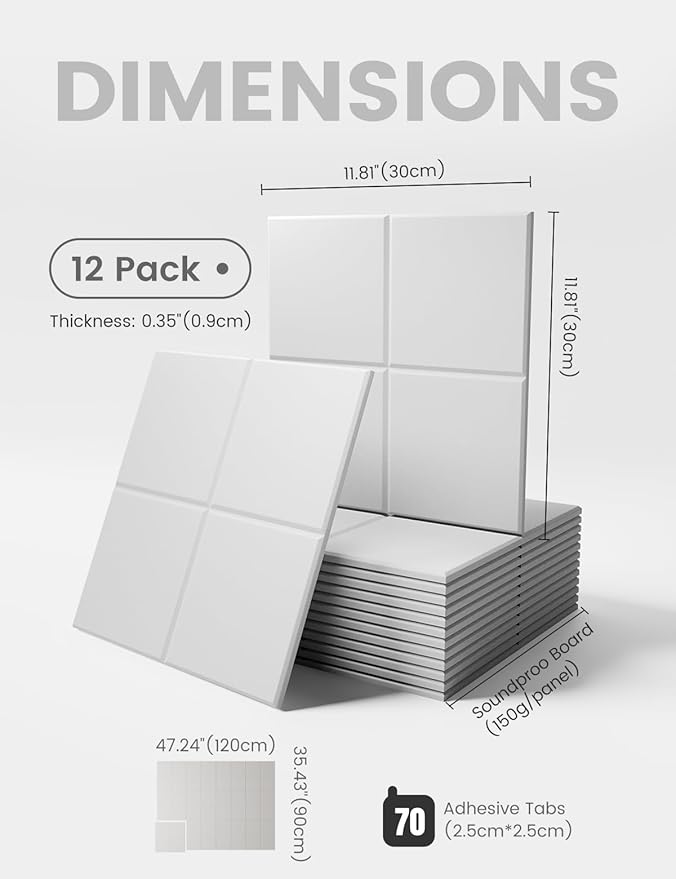 Large Felt Bulletin Board 48" x 36" Cork Board Alternative-12 Pack with 70 Safe Removable Adhesive Tabs, Cork Boards for Walls Cork Board for Home Office Classroom Pin Board-Milky White