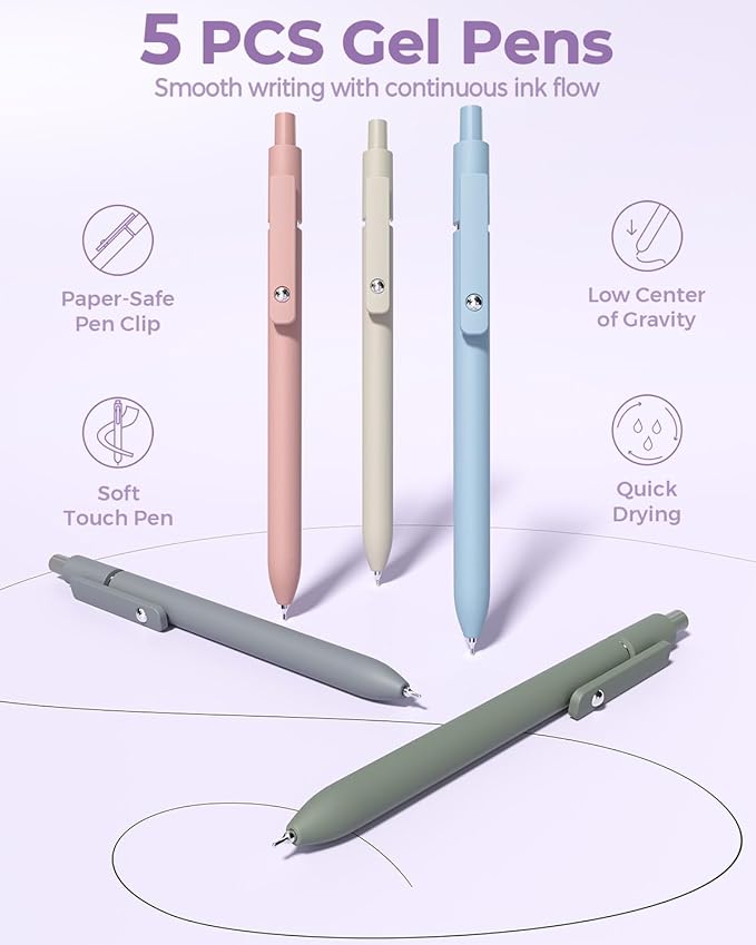 Four Candies 56 PCS Aesthetic School Supplies with Pencil Case, 6 Multicolor Pen, 12 Pastel Highlighters, 5 Gel Pens Black Ink, 9 Mechanical Pencils for Student Stationary Set Preppy Stuff (Purple)