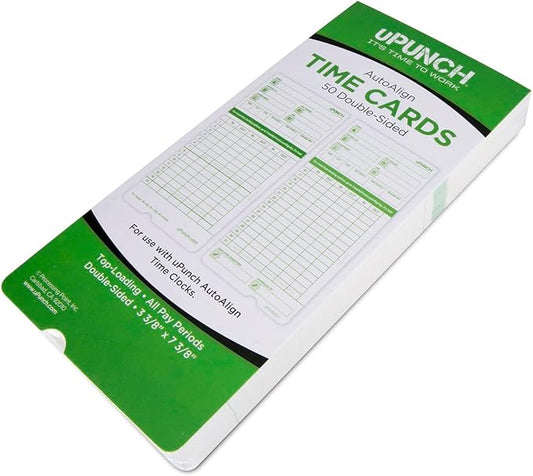 uPunch Time Clock Cards for Upunch Hn3000, Two Sides, 7.37 X 3.37, 50/Pack