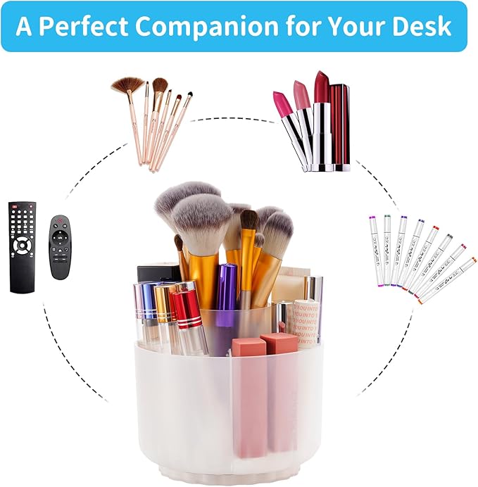 Marbrasse Desk Organizer, 360-Degree Rotating Pen Pencil Holder for Desk, Desk Organizers and Accessories with 5 Compartments Pencil Organizer, Art Supply Storage Box Caddy (Translucent)