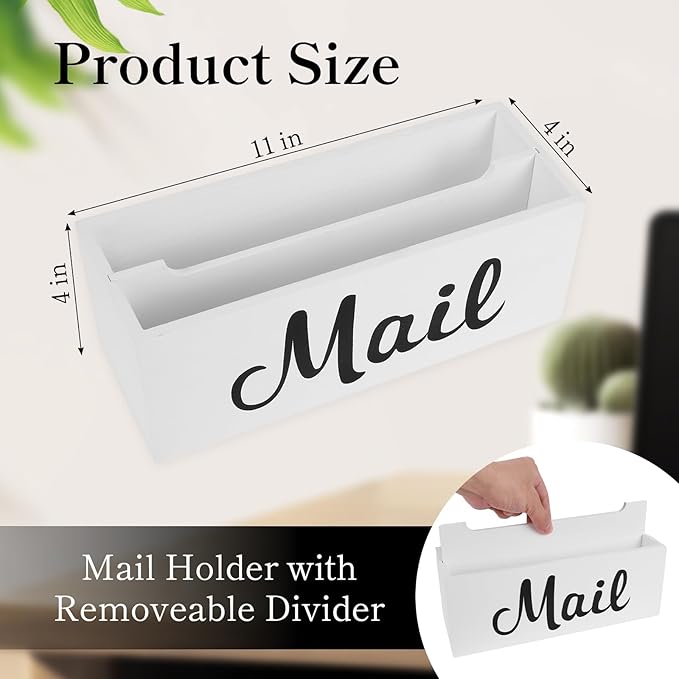 Mail Organizer Countertop, Mail Organizer Wall Mounted With Key Holder, Mail Holder For Wall, Mail Sorter Organizer, Letter Organizer, Mail Basket, Mail Tray, Letter Holder For Desk (White)