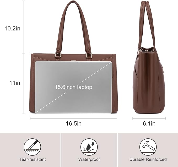 LOVEVOOK Laptop Bag for Women 15.6 Inch Tote Bags Waterproof Leather Briefcase Computer Women Business Office Work Bag,Dark Brown