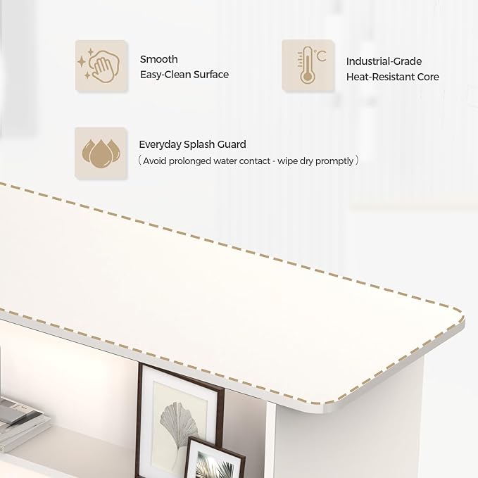 Modern Reception Desk with LED Lights - 59" Front Desk Reception Counter with Dual Display Shelves & Hidden Cable Management, Lockable Drawer & Storage Cabinet for Office, Salon, Spa, Retail, Left