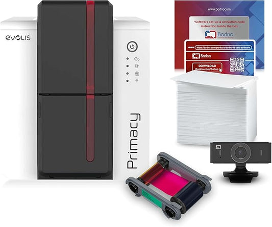 Bodno Evolis Primacy 2 Single Sided ID Card Printer & Complete Supplies Package Bronze Edition ID Software