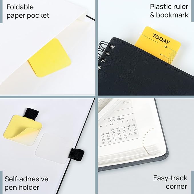 POPRUN Monthly Planner 2026-2027 (Medium 6.5" x 8.5") 18 Months Calendar (Jan 2026 - Jun 2027) - 4 Pages per Month with Expense & Notes, Stair-like tabs, Leather Cover, Sunday Starts - Black