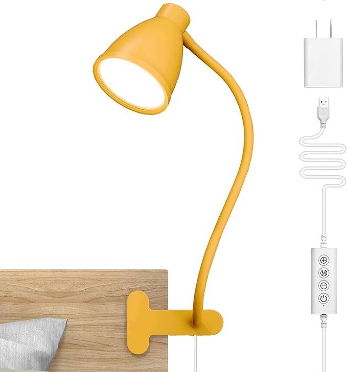 BOHON Clip on Light, 10W 38 LED Desk Lamp with Clamp, 5 Color 10 Brightness Auto Off Timer, Flexible Neck Clip Lamp, Desk Lights for Office Home Bed Bedside Reading, Bright Yellow