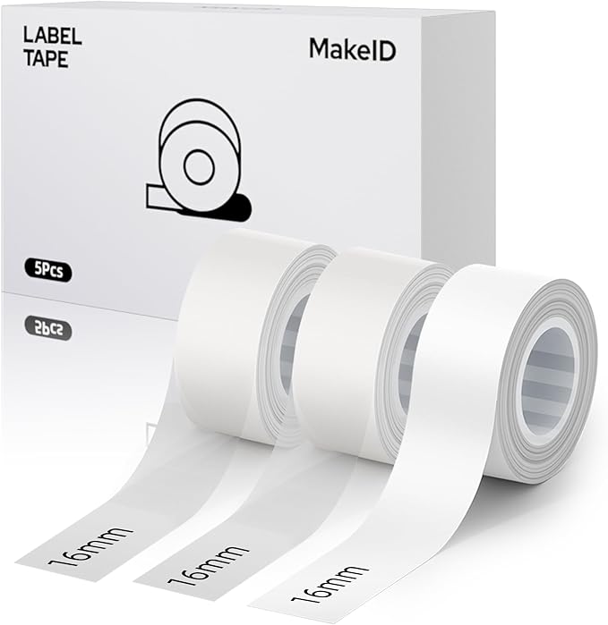 MakeID L1 E1 Q1 Label Maker Tape Refills, 3-Roll 16mm x 4m (0.63" x 13') Continuous Consumables Thermal Laminated Office Labeling Tape Replacement