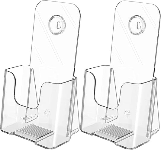 MaxGear Brochure Holder 4x9 inch, Acrylic Literature Holder Plastic Brochure Holder Pamphlet Holder Flyer Holder Rack Card Holder Literature Holders Plastic Display Stand, Desk or Wall Mount, 2 Pack