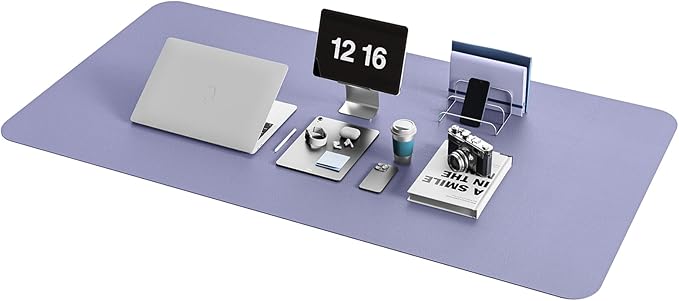 YSAGi Non-Slip Leather Desk Pad XL Size, Waterproof Laptop Computer Desk Keyboard Mat, Table Protector Blotter Mat, Large Mouse Pad for Office/Work/Home/Decor(Lavender, 47.2" x 23.6")-No Band