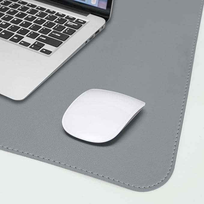 Leather Desk pad Protector,47" x 17" Large Desk mat with Natural Cork & PU Leather,Mouse pad,Non-Slip Office Desk Mat,Waterproof Desk Writing Pad for Office and Home (Light Gray)