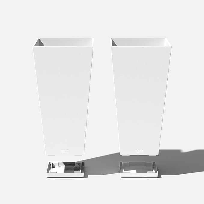 Veradek V-Resin Indoor/Outdoor Taper Planter (White, 30 inch - 2 Pack with 2 Saucer Trays)