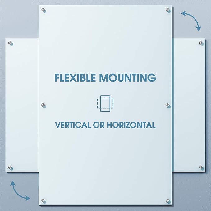 MaxGear Glass White Board 60x40 Inches, Wall Mounted Magnetic Glass Dry Erase Board, Large Frameless Whiteboard with 1 Eraser,3 Markers and 6 Magnets for Office, School, Home