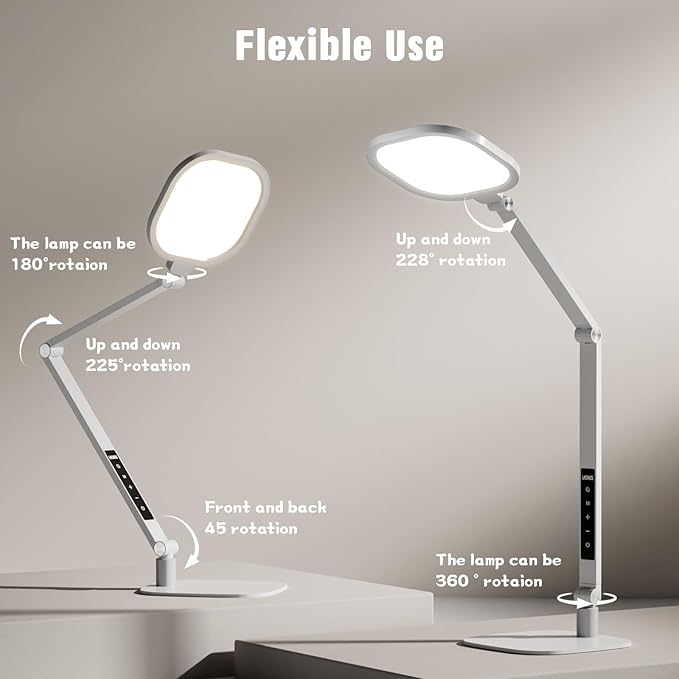 LED Desk Lamp for Home Office, 15W Desk Light with CRI >95, Memory & Timer Function, 1200LM Dimmable Computer Light for Video Calls, Conference, Reading, Study (White)