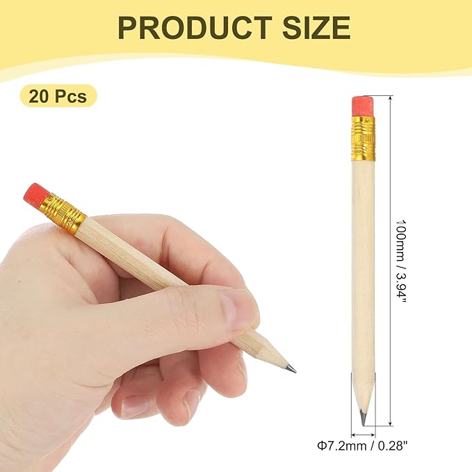 MECCANIXITY Golf Pencils with Erasers, 4" HB Mini Half Pencils Pre Sharpened Small Pens for Wedding Bridal Shower Game Office Writing Drawing(Wood Color, Pack of 20)