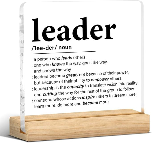 Leadership Gifts for Women Men, Thank You Appreciation Gift for Leader Manager Boss, Inspirational Leader Plaque Clear Acrylic Decorative Sign for Office Desk Decor, 4 x 4 Inches