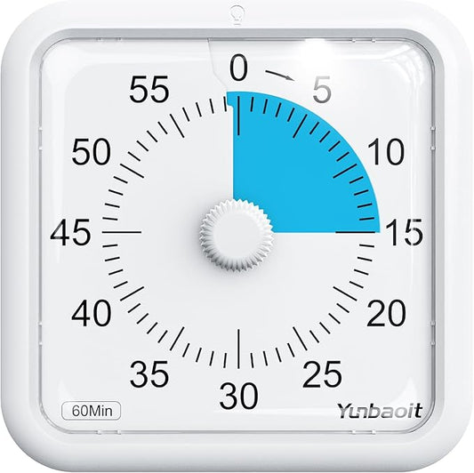 Yunbaoit 16cm Classroom Visual Timer with Optional Alert Modes, 60 Minute Oversize Visual Countdown Timer for Kids and Adults, Silent Magnetic Kitchen Timer with Kickstand(White Blue)