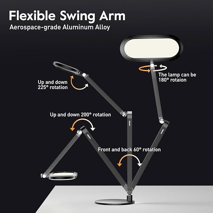 Premium LED Desk Lamp for Home Office – Eye-Caring Double Side Light with Knob Remote, Stepless Dimming & Color, Memory, Metal Table Lamp for Zoom, Studying, Video Conference, Flicker-Free, Glare-Free