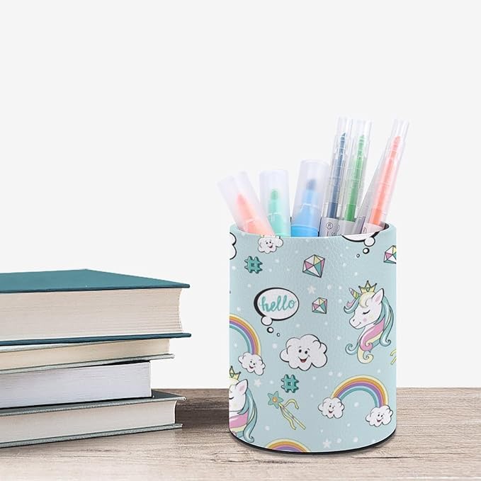 Pen Holder Pencil Organizer Cute Pencil Cup Desk Decor Makeup Brush Holder PU Multifunctional Office Suppliesfor Home Classroom School (Unicorn)