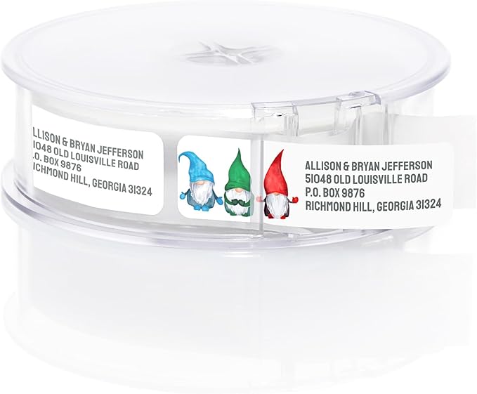 Watercolor Gnome Trio Rolled Address Labels / 250 Personalized Return Address Labels/Designer Address Stickers in Elegant Plastic Dispenser