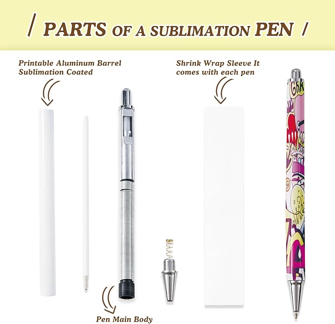 45 Pack Sublimation Pens Blank With Shrink Wrap, No Clip Heat Transfer Sublimation Ballpoint Pen, White Aluminum Personalized Customized Sublimation Pen for DIY Office School Stationery Supplies