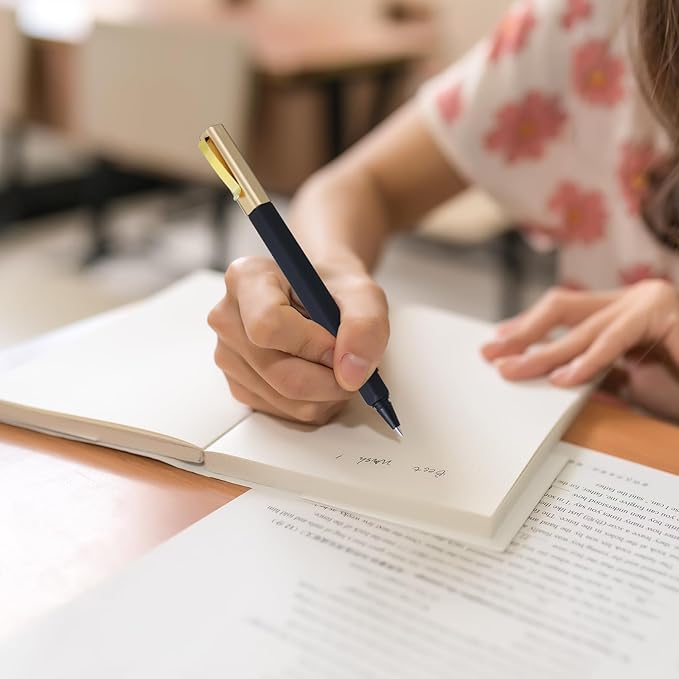 12 Pack Gel Pens Black 0.5 mm Medium Point Black Gel Ink Pens with Cap Quick Drying Ballpoint Pen Smooth Writing Fine Point Pen for Journaling School Office Supplies