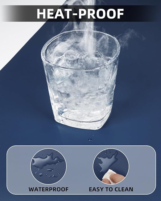 Leather Desk Protector, Non-Slip PU Laptop Mat for Office/Home - Waterproof Writing Pad (31.5"x15.7", Midnight Blue)