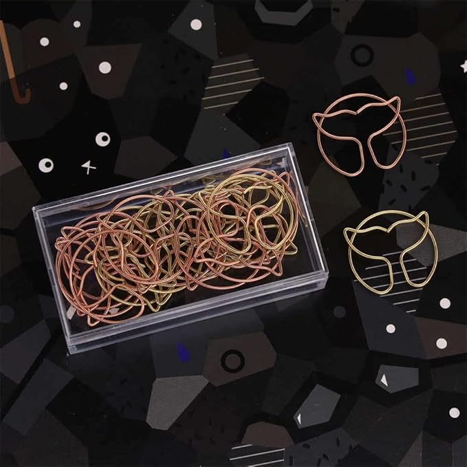 OWLFAVO 36pcs Whale Tail Shape Paper Clips with Clear Box, Rose Gold and Yellow Gold, Funny Cute Paperclips Bookmarks Planner Clips for Fun Office Supplies School Gifts Wedding Decoration