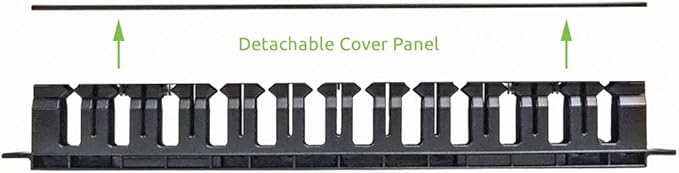 Navepoint 1U Horizontal 19-Inch Rack Mount Cable Management Raceway Duct Panel with Cover Black