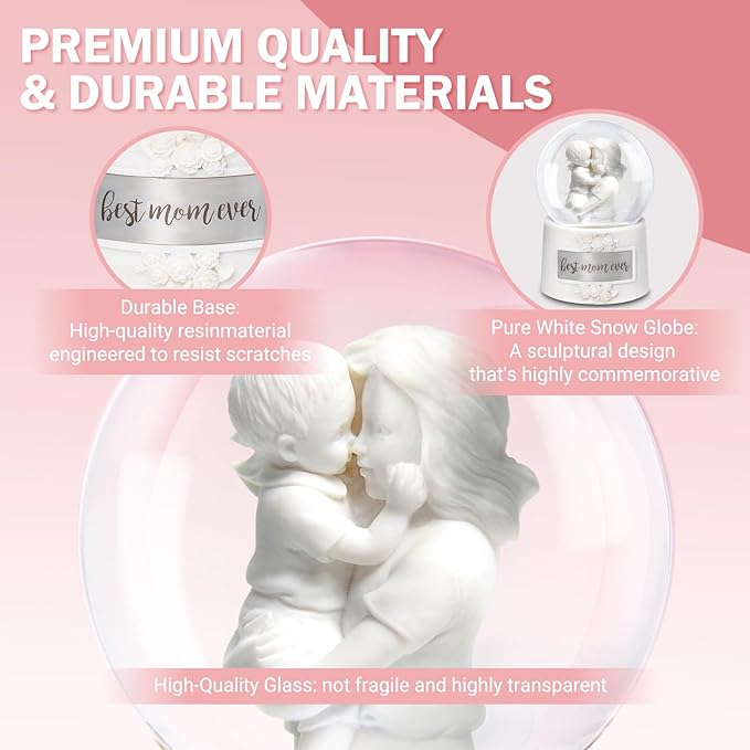 Mothers Day Snow Globe, 5.9" Wind Up Music Box for Mothers Day Decorations Birthday Gifts for Mom Mothers Women Adults Kids