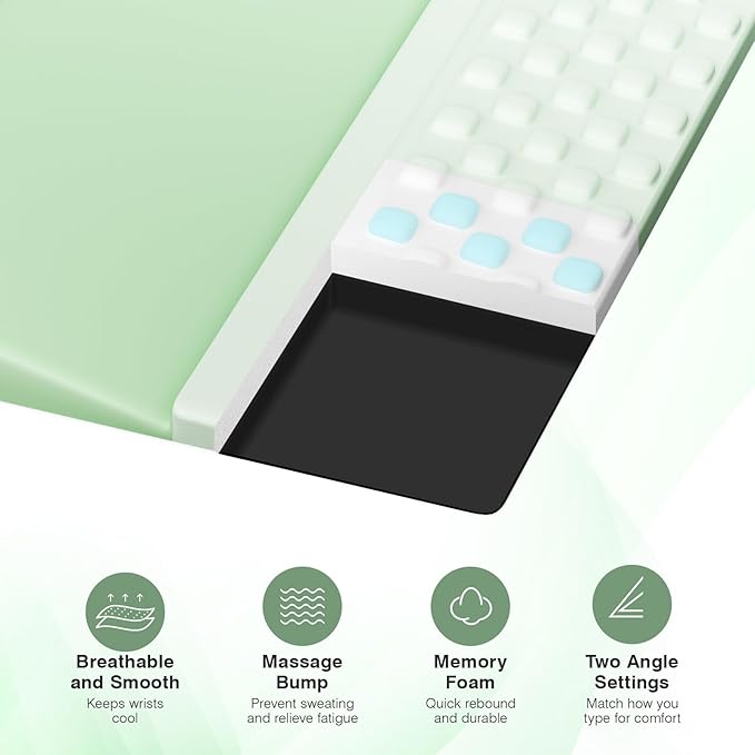 Ospelelf Ergonomic Mouse Pad and Keyboard Stand Wrist Rest Set, Memory Foam Comfort, Pain Relief for Typing, Office Desk Accessories, Green