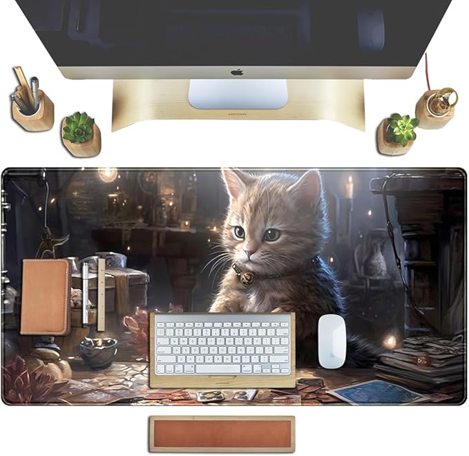 Lotus Cat XL Extended Large Gaming Mouse Pad - Black Magic Mystical Zone Gaming Desk Mat - Computer Laptop Keyboard and Mouse Mat Desktop Protector - 31.5 x 15.8 in