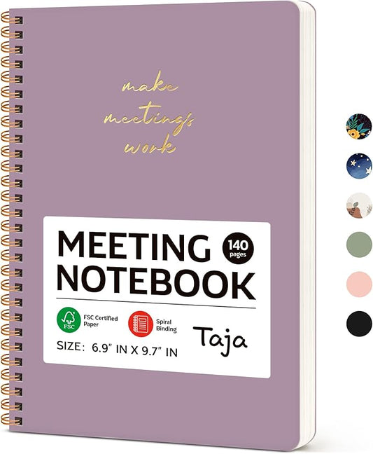 Meeting Notebook for Work Organization - Work notebook with action items, Meeting Minutes Planner Notebook, Perfect Office Supplies for Men & Women - Purple