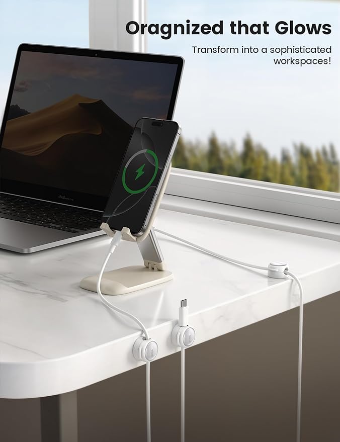 12Pack Magnetic Cable Clips Cord Organizer - Lamicall [Crystal-Clear & Silver Shine] Cable Management Holder for Phone Charging Cord, Strong Adhesive for Nightstand, Home Office Desk Decor Accessories