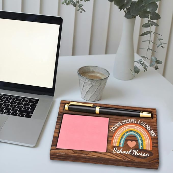 llxxeyopqdxz School Nurse Sticky Note Holder, Sticky Note & Pen Organizer, 6.5 x 4.7 inches, Tan, 16 Ounce