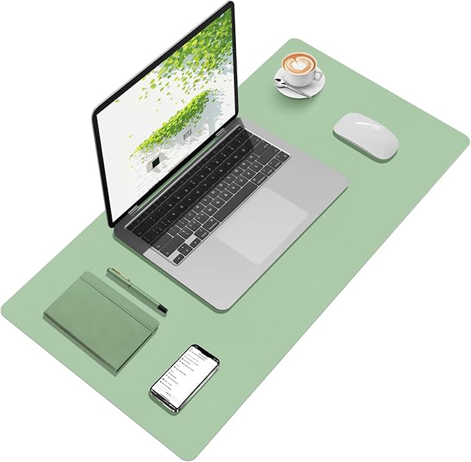 Leather Desk Mat, 31.5"×15.7" Desk Matt for Desktop, Waterproof Keyboard Pad, Computer Mats for Desktop, Large Mouse Pad, Non-Slip Computer Mat for Office Home - Lake Green