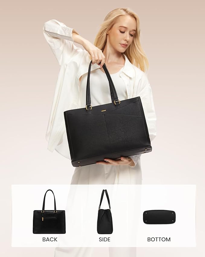 LOVEVOOK Laptop Bag for Women,15.6 Inch Laptop Tote Bag for Women,Vintage Leather Work Tote Bags Computer Teacher Bag,Waterproof Business Bag Office Briefcase