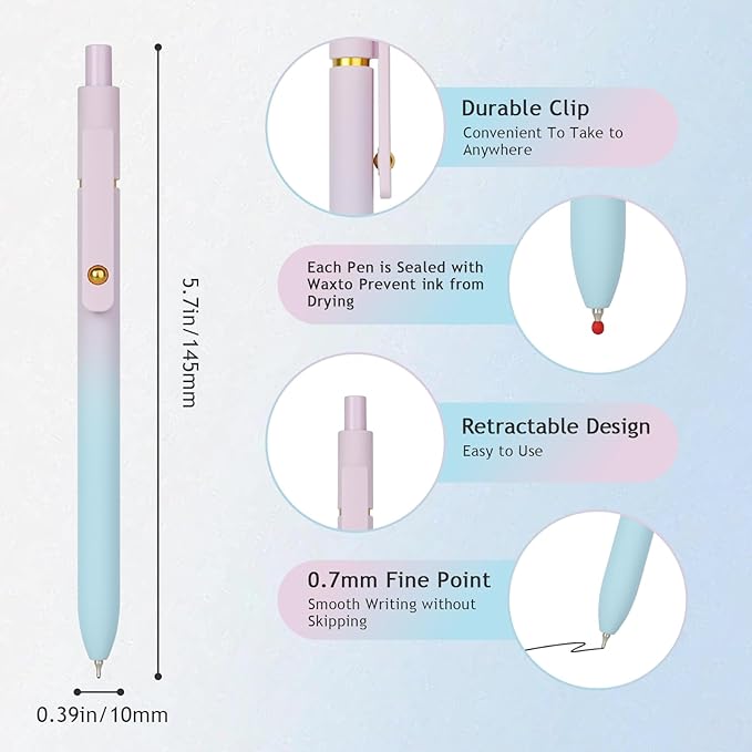 Ddaowanx Gel Pens,0.7mm Quick Dry Black Ink,Fine Point Smooth Writing Pen,Aesthetics Office School Supplies,Gifts for Women,stocking stuffers for teen girls (6 Pcs Gradient, Black)