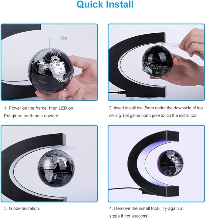 Magnetic Levitating Globe with LED Light, Cool Tech Gift for Men Father Boys and Girls , Birthday Gifts for Kids, Floating Globes World Desk Gadget Decor in Office Home/Display Frame Stand