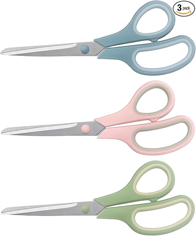Scissors 8.5 Inch scissors all purpose Bulk Set of 3, Scissors for Office Home School Craft Supplies, Soft Comfort-Grip Right/Left Hand