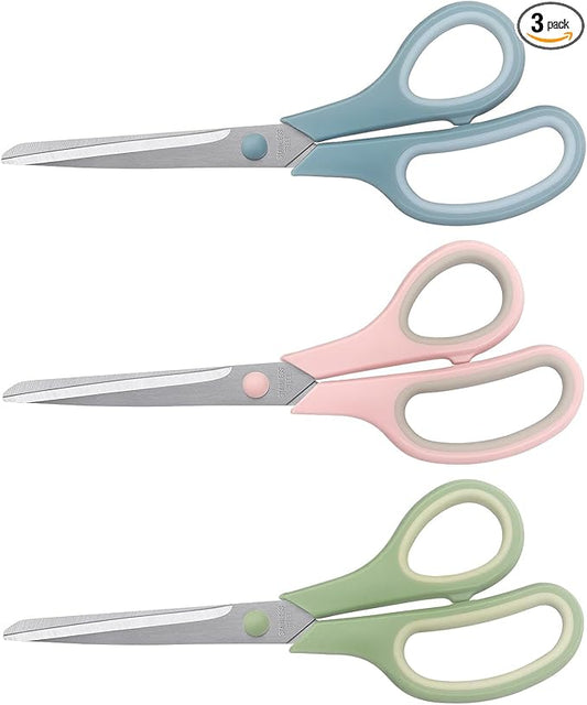 Scissors 8.5 Inch scissors all purpose Bulk Set of 3, Scissors for Office Home School Craft Supplies, Soft Comfort-Grip Right/Left Hand