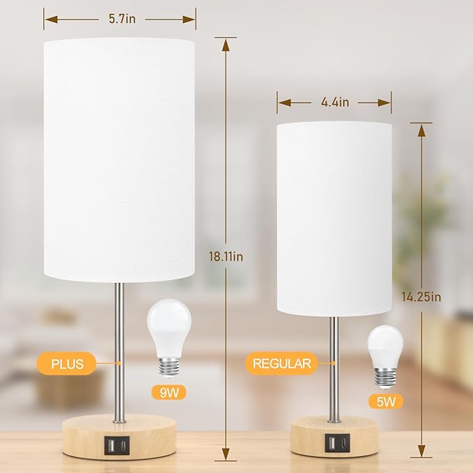 AKASUKI 18Inch Table Lamp with Dual Charging Station, 3 Way Dimmable Touch Lamp for Bedroom, Living Room, Office(LED Bulb Included)