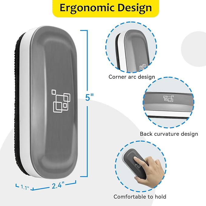 maxtek Magnetic Dry Erase Eraser, Glass Board Erasers, 1 Pack, Whiteboard Eraser for Dry Erase Board, Glass Board, Calendar Board, Office and School Supplies (Gray)