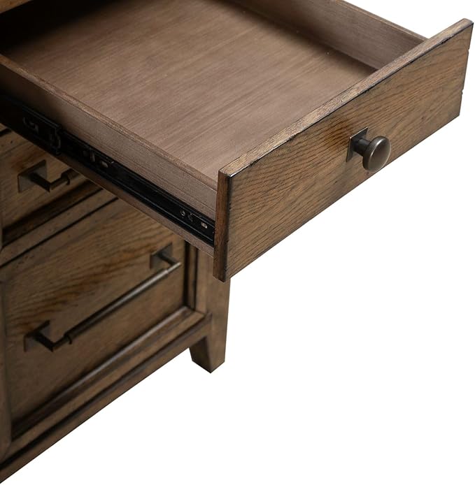 Liberty Furniture Carolina Park Jr Executive Desk with Keyboard Tray, Locking File Storage for Home Office- Amber Brown Oak Wood