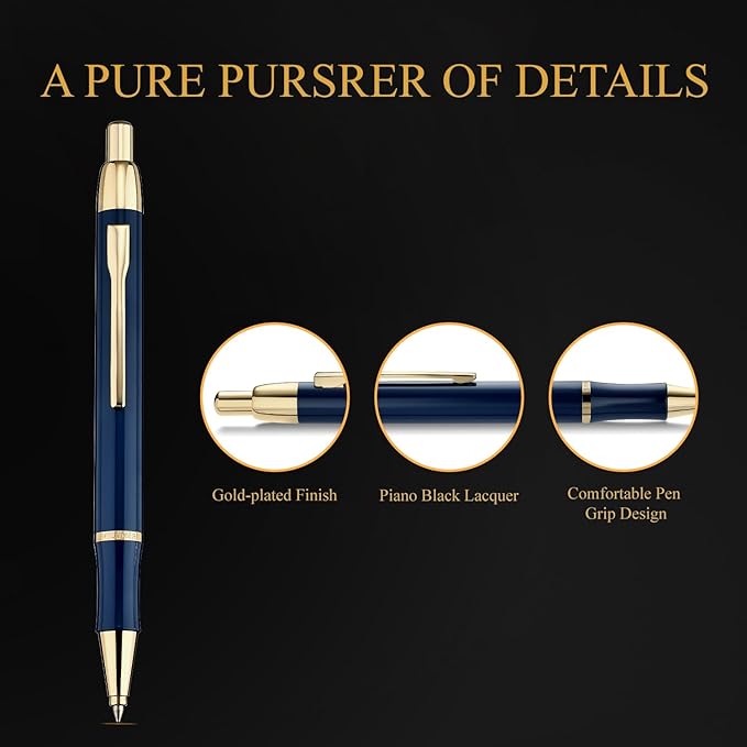 BEILUNER Luxury Gel Pen with 24K Gold Electroplating Finish, Blue Piano Lacquer, Luxury Grade Craftsmanship, Best Gel Pen Gift Set for Men and Women