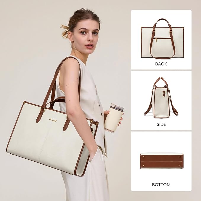 LOVEVOOK Laptop Bag for Women,15.6 inch Work Bags with Clutch, Vintage Leather Laptop Tote Bag,Computer Bag Laptop Purse, Briefcase Tote Bag Shoulder Bag Handbag for Business Office Teacher